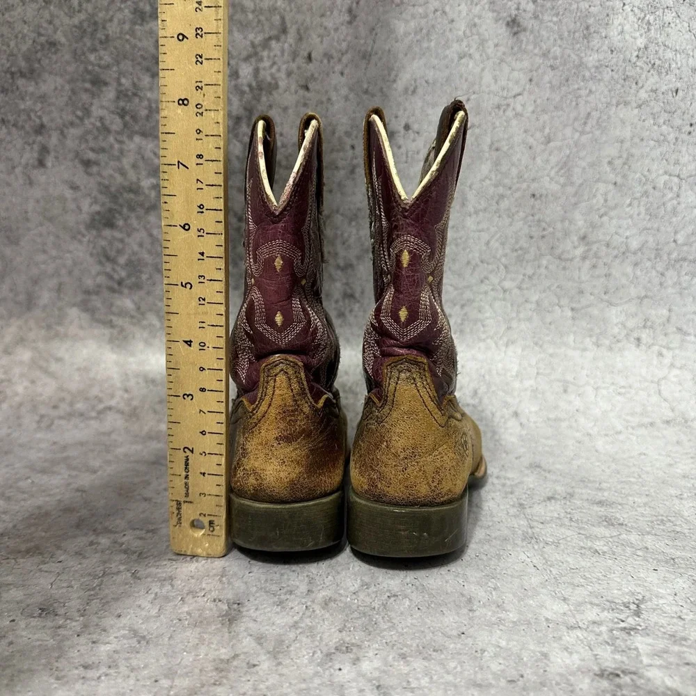 Ariat Tombstone Western Boots Kids Size 11 Brown Purple Leather Square Toe 4LR
